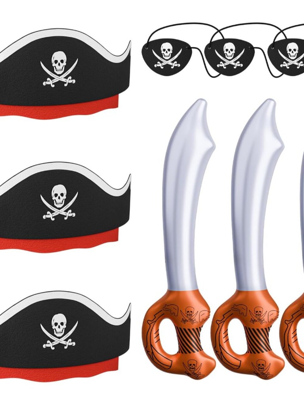 9 Pcs Pirate Accessories for Kids, 3 Hats 3 Patches 3 Swords Set